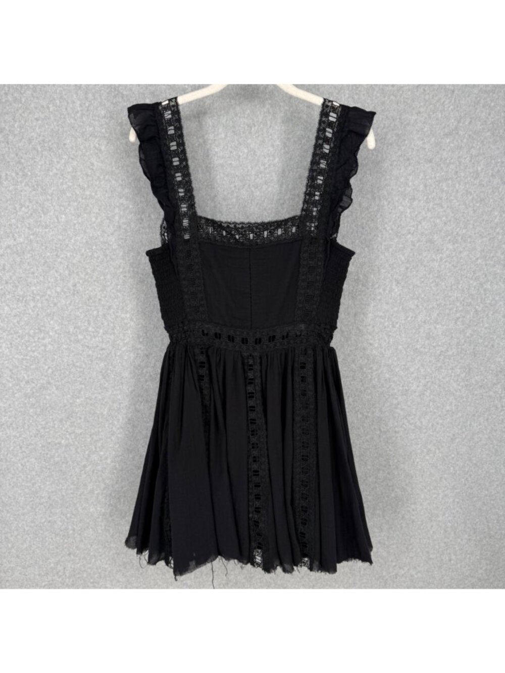 Free People Verona Lace Trim Mini Dress Size M Black Boho Summer Romantic Flirty - Picture 2 of 13